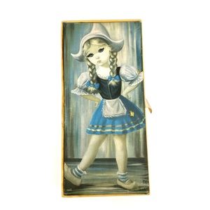 Vintage Jewelry Box 1960s BIG EYE Dutch girl Satin Storage Box.